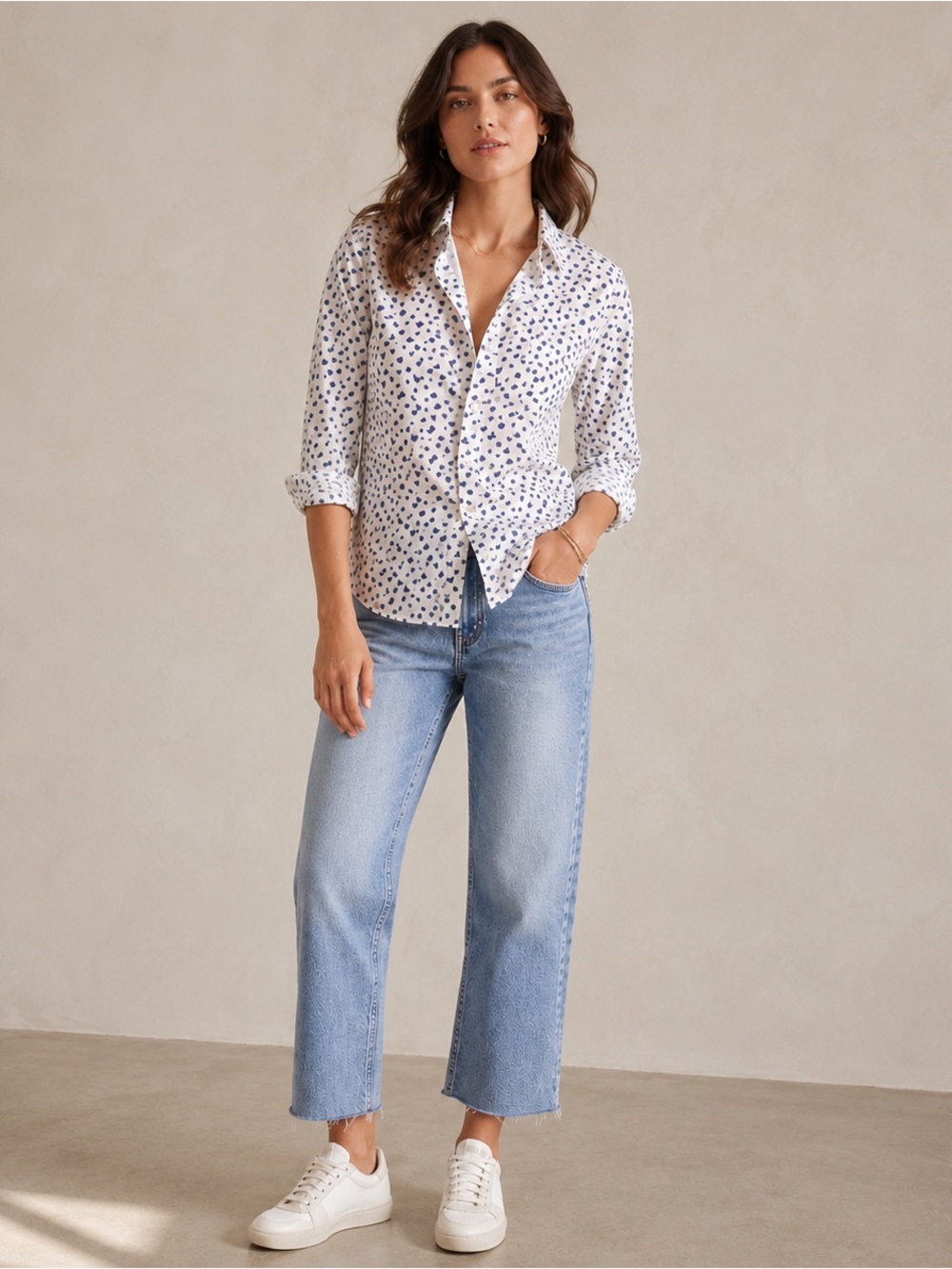 Frank & Eileen Silvio Heart Print Italian Cotton Untuckable Shirt XS NWOT